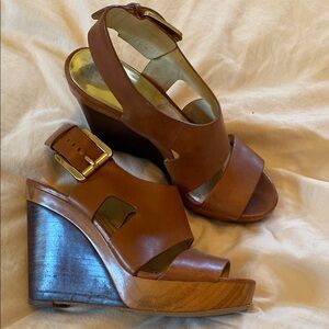 Michael Kors Tan Leather Wedge Sandals